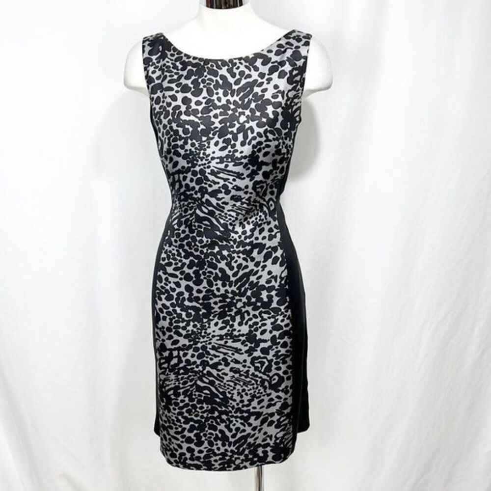 Ann TAYLOR Black Gray Dual Panel Sheath Silk Dress SIZES 8